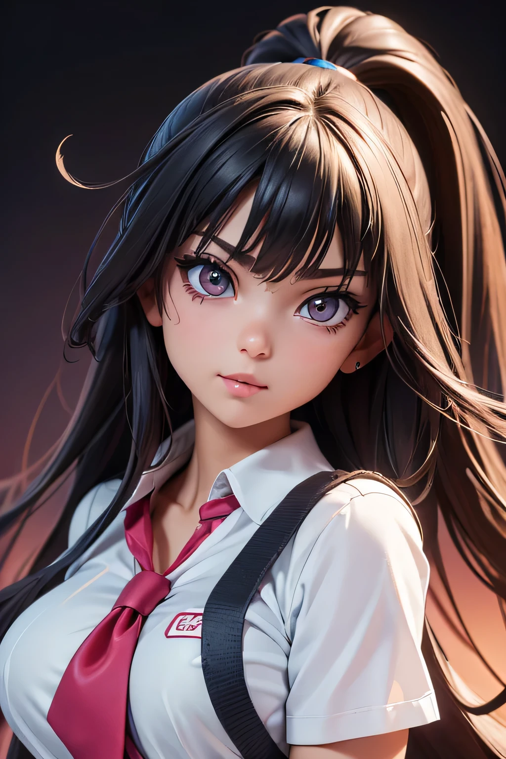 1girl, beautiful detailed eyes, beautiful detailed lips, extremely detailed eyes and face, long eyelashes, angry expression, long black hair, tie ribbon, blue checkered pleated skirt, white collared shirt, (best quality,4k,8k,highres,masterpiece:1.2),ultra-detailed,(realistic,photorealistic,photo-realistic:1.37),HDR,UHD,studio lighting,ultra-fine painting,sharp focus,physically-based rendering,extreme detail description,professional,vivid colors,bokeh,portrait