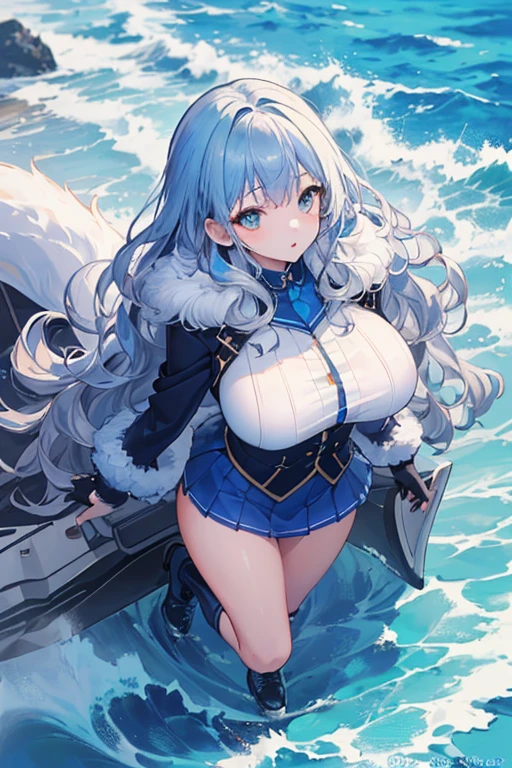 Chica de anime con cabello azul y medias negras sentada en una roca, Personajes de Azure Lane, Estilo Azur Lane, Del videojuego Azure Lane, de Arknights, Tendencias en ArtStation Pixiv, Artgerm extremadamente detallado, De Girls Frontline, Impacto de Ayaka Genshin, en pixiv, por Shitao, Arte Zerochan