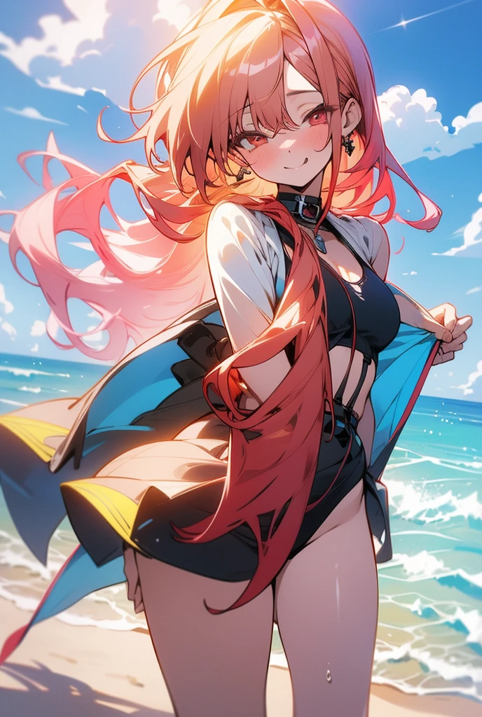top quality, masterpiece, HD, 1 girl, beautiful and perfect face, 8k, Very detailed loli,cute,Red hair,long hair,A bad smile,