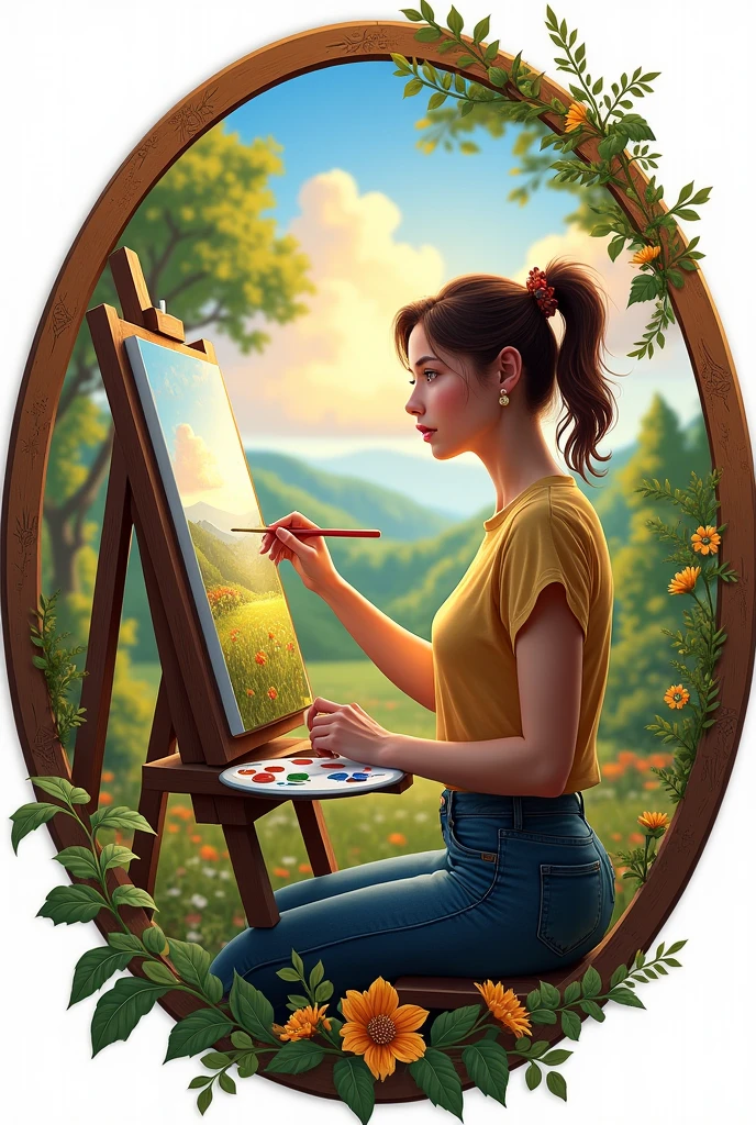 <lora:Miniature_People_-_By_DICE-000006:1.0> img, nerdy (miniature woman), Painting a Landscape, backlit