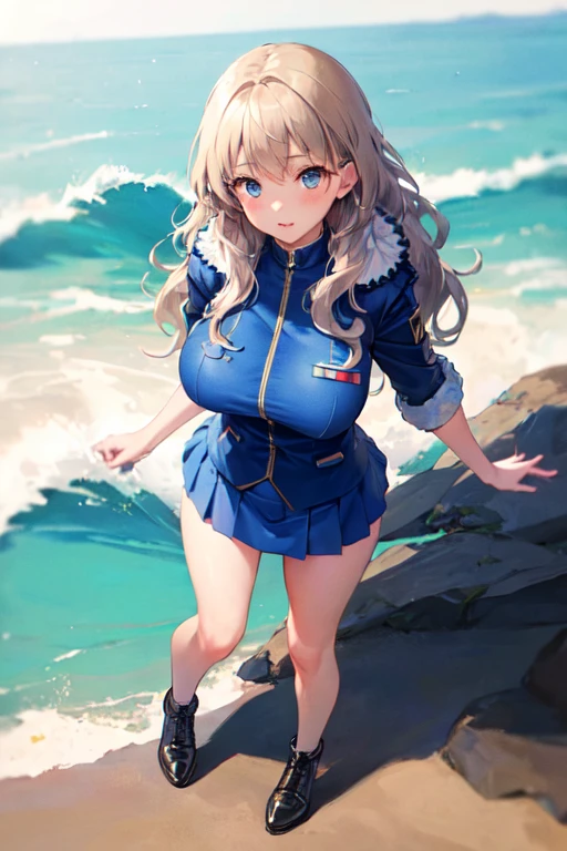 anime, ultra detailed, hyper detailed, best quality, highres, 4K , master piece, 1 female, 17-year-old, Navia, competition swimsuit, gigantic, huge breast