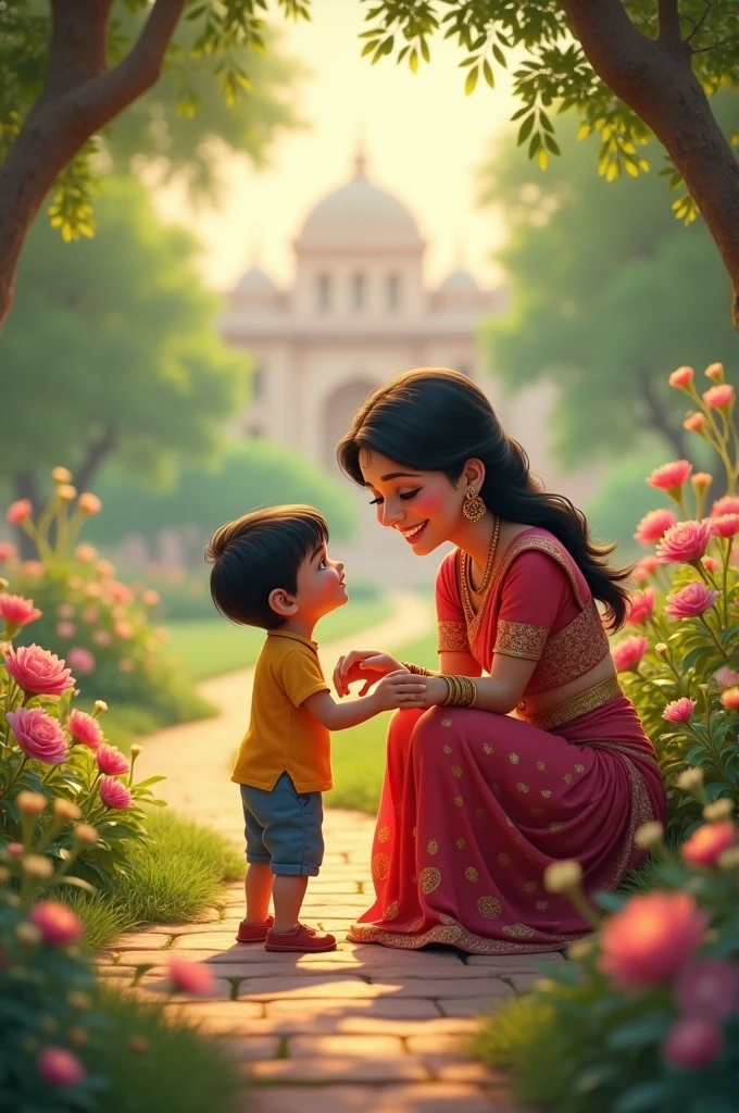 A 2 boy in shirt and pant with casual look and a 23 year old girl in half saree and each other holding the one hand