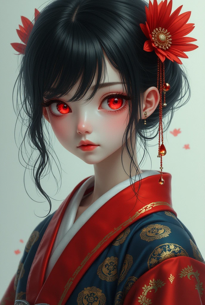 ilustratiom of demon girls with black kimono,sad face,black roses,creepy smiles,3D,upscales --auto --s2