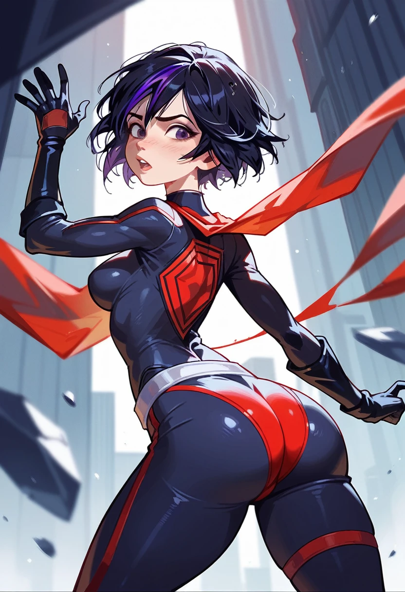 girl, beautiful, symbiote, scared, black slime, octane render, bioluminescent,8K resolution concept art, realism,by Mappa studios,masterpiece,best quality,official art,illustration,ligne claire,(cool_color),perfect composition,absurdres, tall body, sexy pose, medium breast, white hair, glowing red eyes, spider man symbiote suit,close shot, girl focus, full body