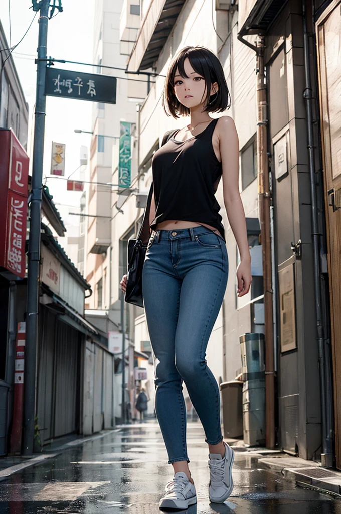 (otherworldly, otherworldly atmosphere, otherworldly appearance), highly insanely detailed, masterpiece, top quality, best quality, highres, 4k, 8k, RAW photo, 1girl, solo, lewd, <lora:oldtaipei:0.7>, OldTaipei, scenery, outdoors, building, power lines, city, alley, street, road, motor vehicle, utility pole, potted plant, plant, air conditioner, window, shop, squatting, sign, (fantasy world), sexy posing, Sex Position, lewd pose, seductive pose, sexy pose