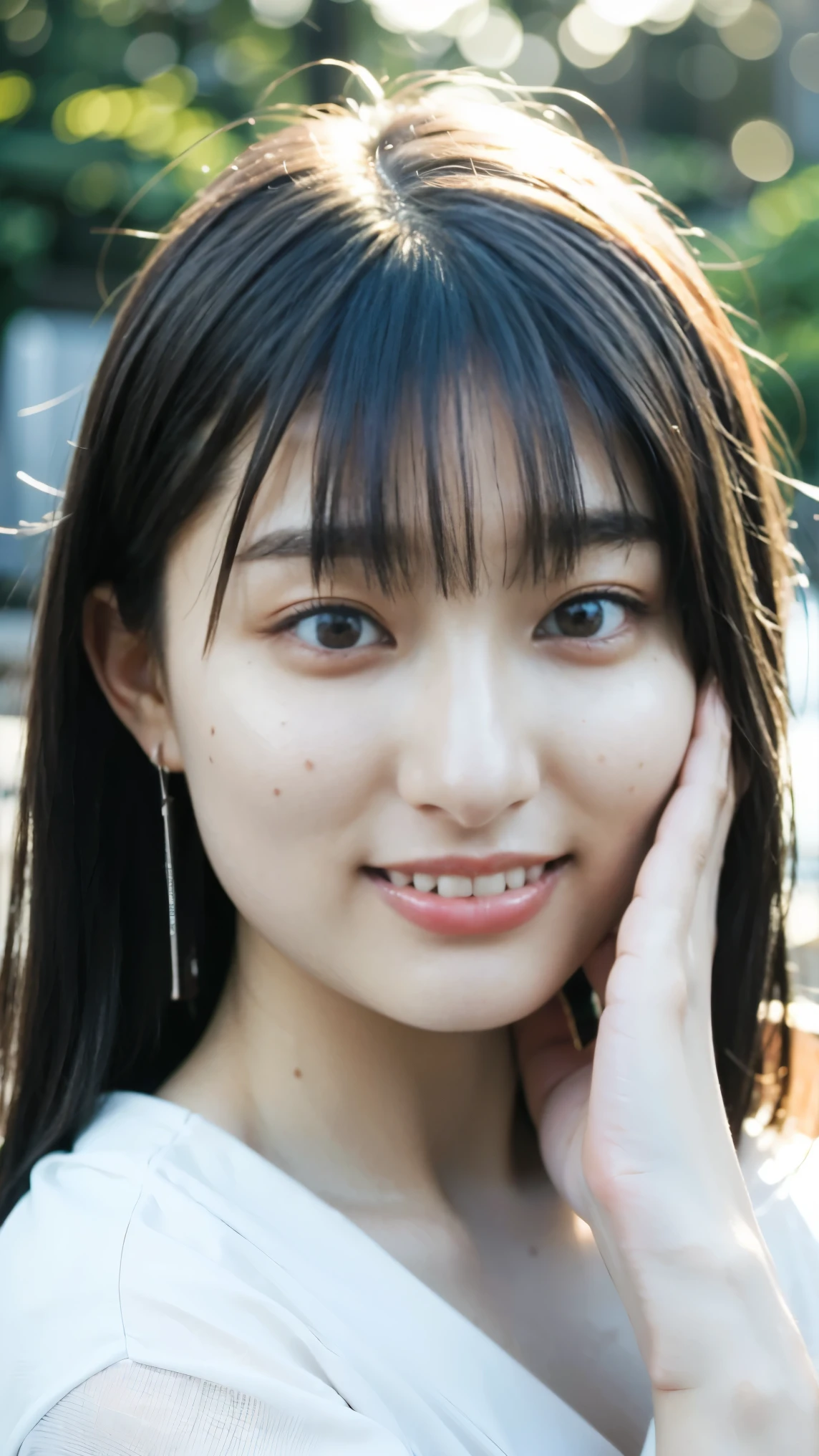 Cute Japanese Women Photos, smile:1.78, 20-year-old, Oil, One Length Hair＆Straight Hair Balm:1.55, (photo Realistic:1.4), (hyper Realistic:1.4), (Realistic:1.3), (Smoother lighting:1.05), (Improving the quality of cinema lighting:0.9), 32K, 1 person,20-year-oldの, Realistic lighting, Backlight, The light shines on your face, Ray Tracing, (Bright light:1.2), (Improvement of quality:1.4), (Highest quality Realistic textured skin:1.4), fine grain, Detailed face,(smile:0), (Emphasis on face close-up:1.3), (Enhances the beauty of skin texture:1.1),((Extremely precise and accurate anatomy:1.0)), (Enhances the beauty of skin texture:1.1), Clean and glowing skin, mesh, thin:1.2, (Realistic:1.3), Realisticなライティング, (Smoother lighting:1.05), 32K, One Japanese woman, fine grain, Detailed face, (Film Grain:1.1),(Accentuates body lines:1.1), High resolution, Natural look, Kind eyes, Improves hair quality, Delicate light and shadow, Transparent muscles, Graceful pose, Beautiful Eyes, Sharp details, Soft light reflection, Beautiful contours, Delicate skin tone, Fine hair texture,Cute Japanese Women Photos,