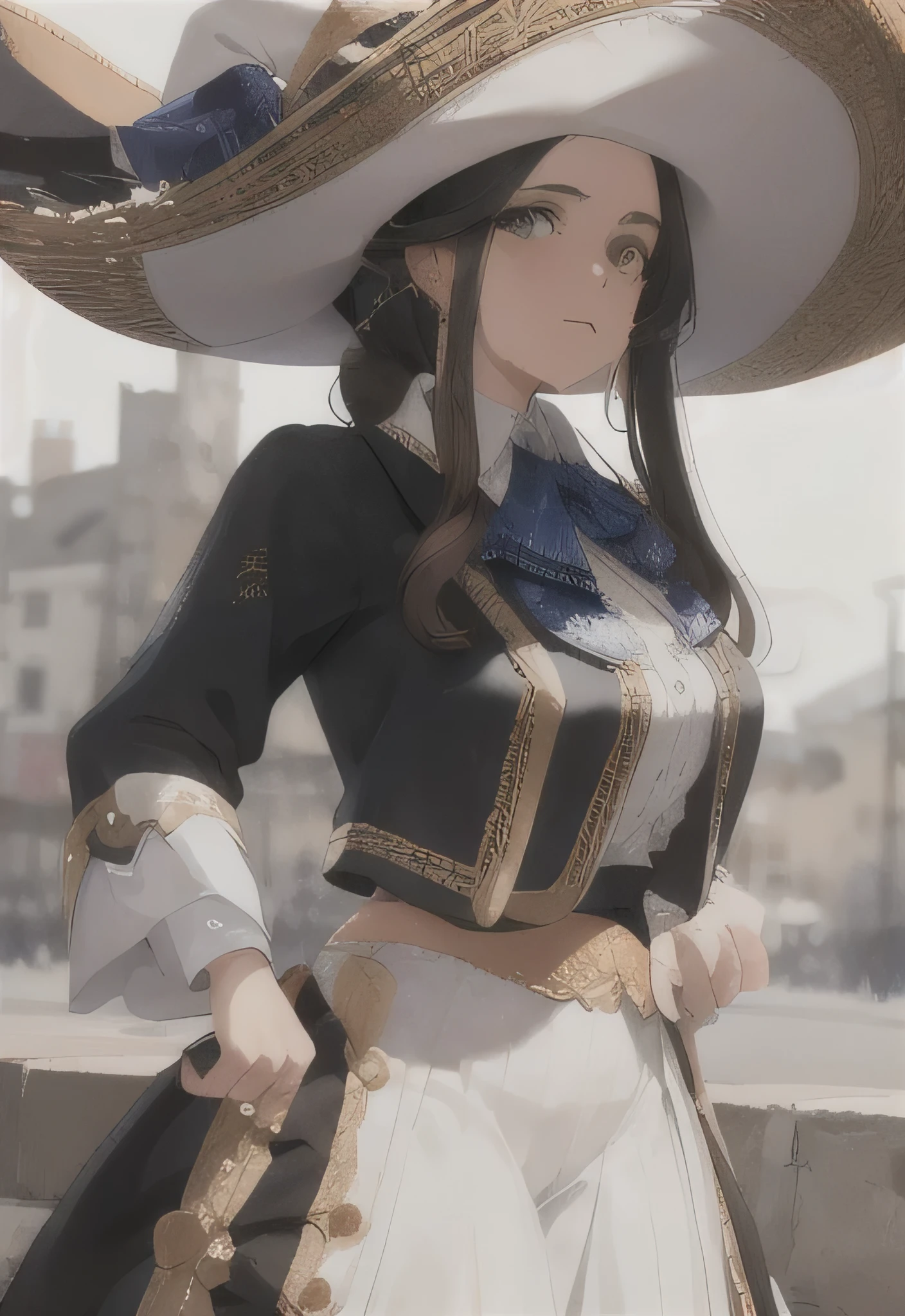 beautiful girl, outfit charro, Charro hat, very big mustache