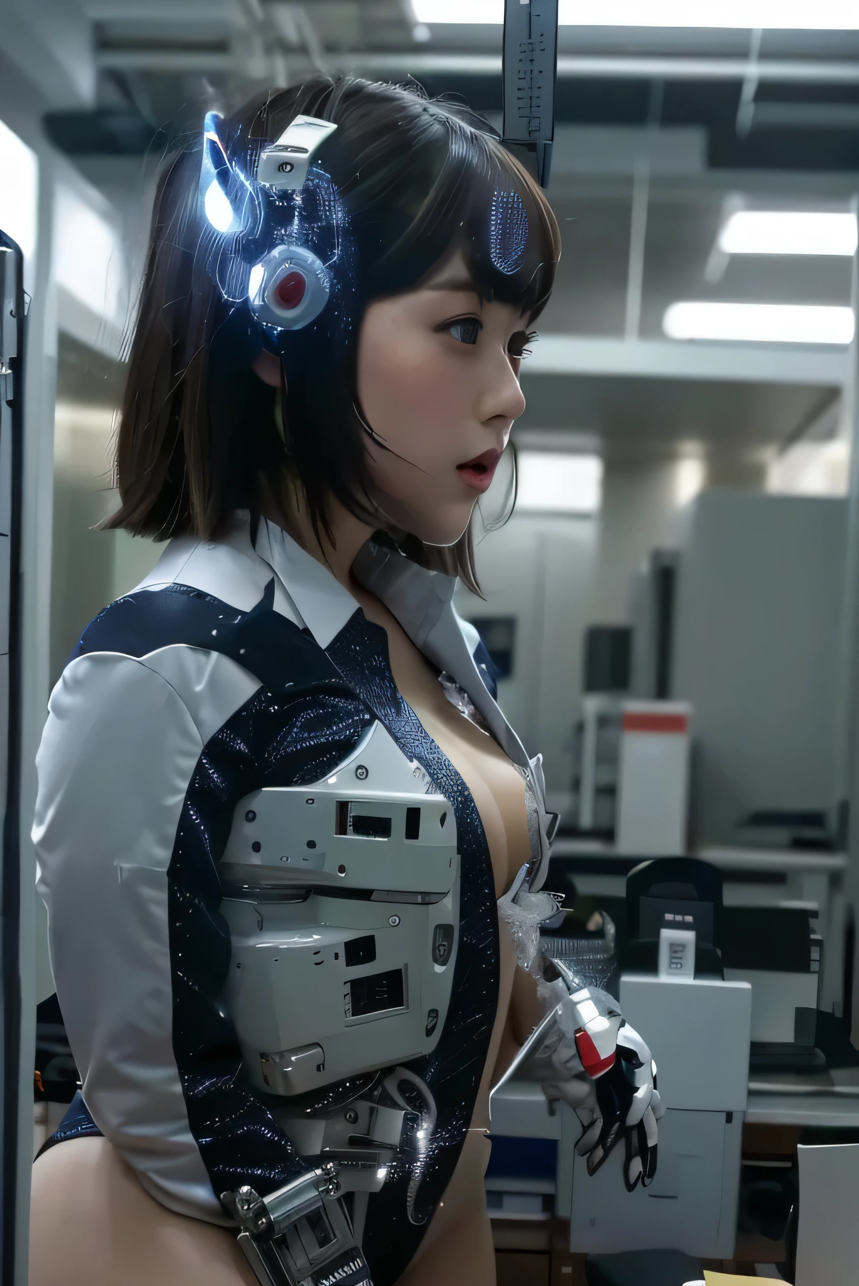 (Japanese android kawaii kid granddaughter childish figure with small thighs and round glasses), (anal missionary insertion with a electrical vibrator into the speculum vagina:1.45), (pumping breast milk out from the nipple using a clear tube into the bulging flat chest:1.4), (the electrical wires fasten anatomy with Bare bottom:1.4), (the headphones:1.25), (pussy juice:1.25), (on the EV battery charger Machine of Hi-tech restraints container:1.25), (Fixing in broken parts of mecha organ joints:1.25), (the led light in the Edo period cyberpunk background:1.25), BREAK (masterpiece, best quality:1.4), (extremely complex:1.2), (extra delicate), (ultra realistic:1.2), (POV Fujifilm with Leica), high resolution, 4K, (cinematic lighting:0.9), (gentle lighting:0.8), (diffused lighting:0.7), (dramatic lighting:0.6), (volumetric lighting:0.5), (back lighting:0.4), (rim lighting:0.3), (depth of Field:0.4)