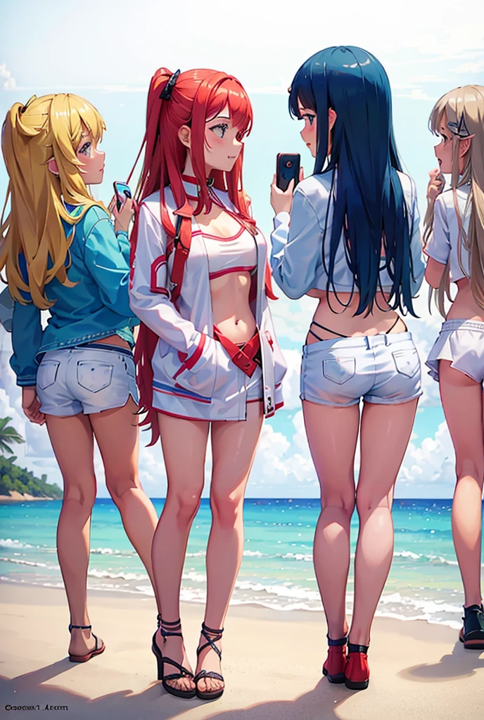 ((ExtremelyDetailed (12 KAWAII Girls in a row:1.37) at Dusk Enoshima Beach)), (masterpiece TopQuality) (photorealistic:1.37), {(Standing Full Body:1.2)|(from below:1.2)}, Different types of hair colors, {School Uniform|naked bandage|tutu}