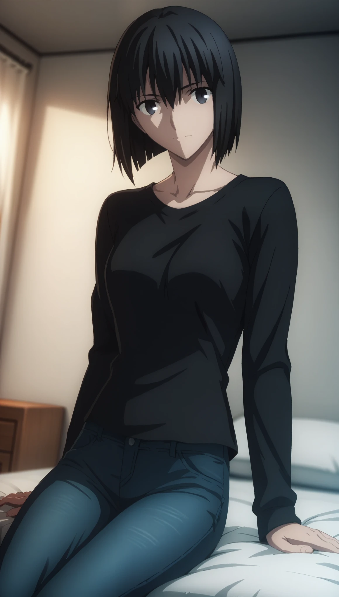 (pixel-perfect, detail-perfect)), 1girl, fubuki, beautiful women, original outfit, looking at viewer, t-shirts, closed mouth, (nude), sitting, spread legs, (pussy:1.2), no panties, wild lift, (arms behind on back:1.1), (masterpiece:1.2), best quality, super ultra high resolution, unity 8k wallpaper, (illustration:0.8), (beautiful detailed eyes:1.6), extremely detailed face, perfect lighting, extremely detailed CG, (perfect hands, perfect anatomy),