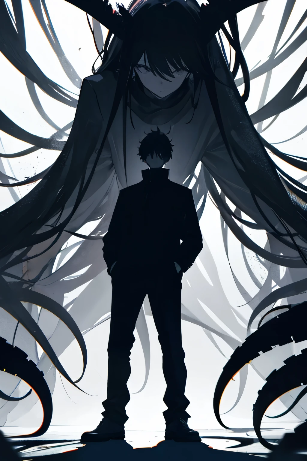 (multi-head anime monster, nightmare, nocturne, creepy tentacles with horror eyes, by junji ito), (best quality, masterpiece, hyperdetailed:1.1)