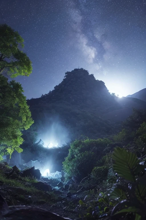 BarbaraEvenot, neon blue cat ear headband, scientist, alien crash site, night, crater, smoke, evergreen forest, alien tentacle rape monster, highly detailed, cinematic lighting, dramatic scenery, photorealistic, 8k, intricate details