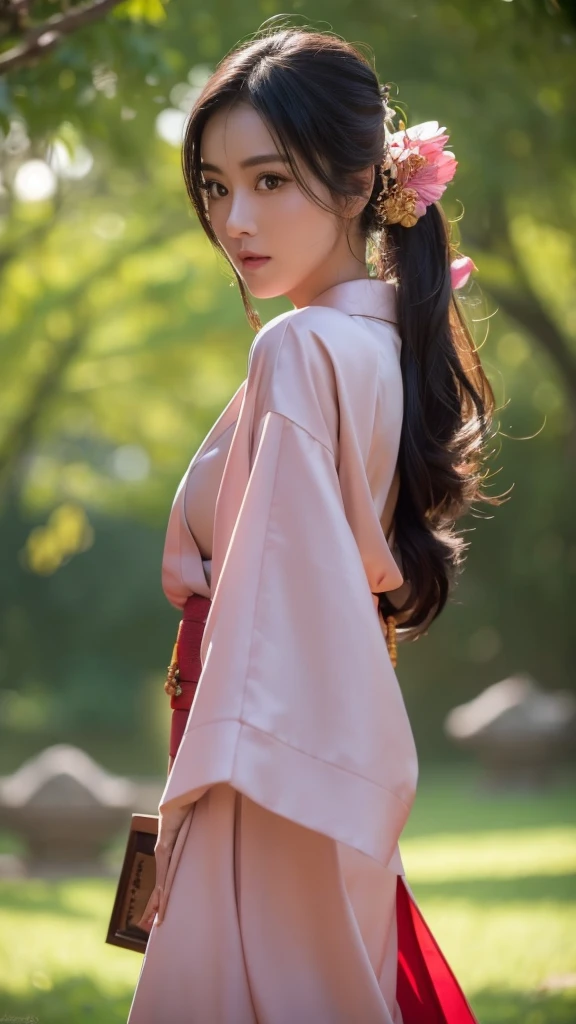 (((1woman)))  a hyper realistic ultra detailed photograph of a pretty japan woman full pose style photorealistic full pose style at village background, long black hair, red eyes, kimono, dynamic pose, holding staff,  picture from head to leg, detailed symmetric beautiful hazel eyes, detailed gorgeous face, 30-megapixel, 4k, Canon EOS 5D Mark IV DSLR, 85mm lens, sharp focus, intricately detailed, long exposure time, f/8, ISO 100, shutter speed 1/125, diffuse back lighting, award winning photograph, facing camera, looking into camera, monovisions, perfect contrast, High sharpness, facial symmetry, depth of field, ultra-detailed photography, raytraced, global illumination, TanvirTamim, smooth, ultra high definition, 8k, unreal engine 5, ultra sharp focus, award-winning photograph, trending on artstation, realistick 8k