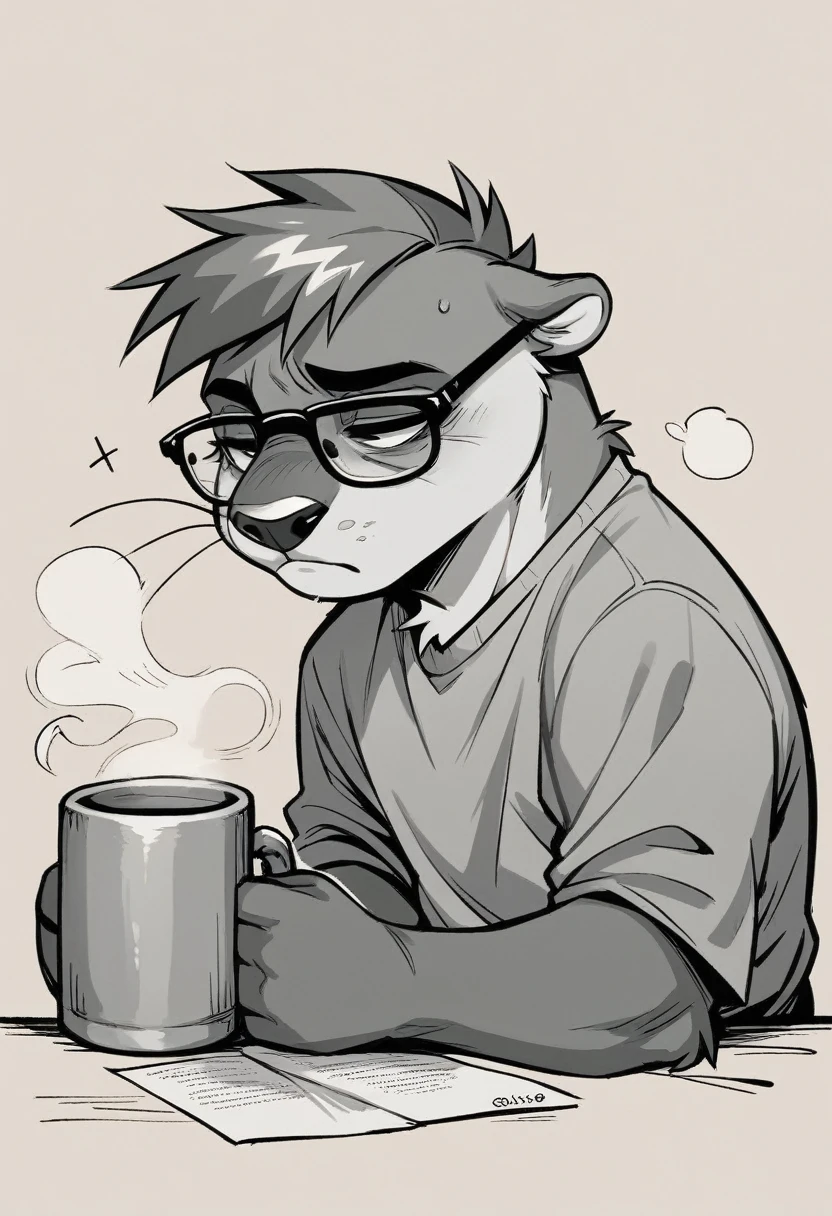 <lora:canada-10:1>1boy, collared shirt, cup, full body, fur trim, hand on hip, hoodie, male focus, outdoors, over shoulder, plaid shirt, red hair, shirt, signature, solo, sweatdrop, upper body