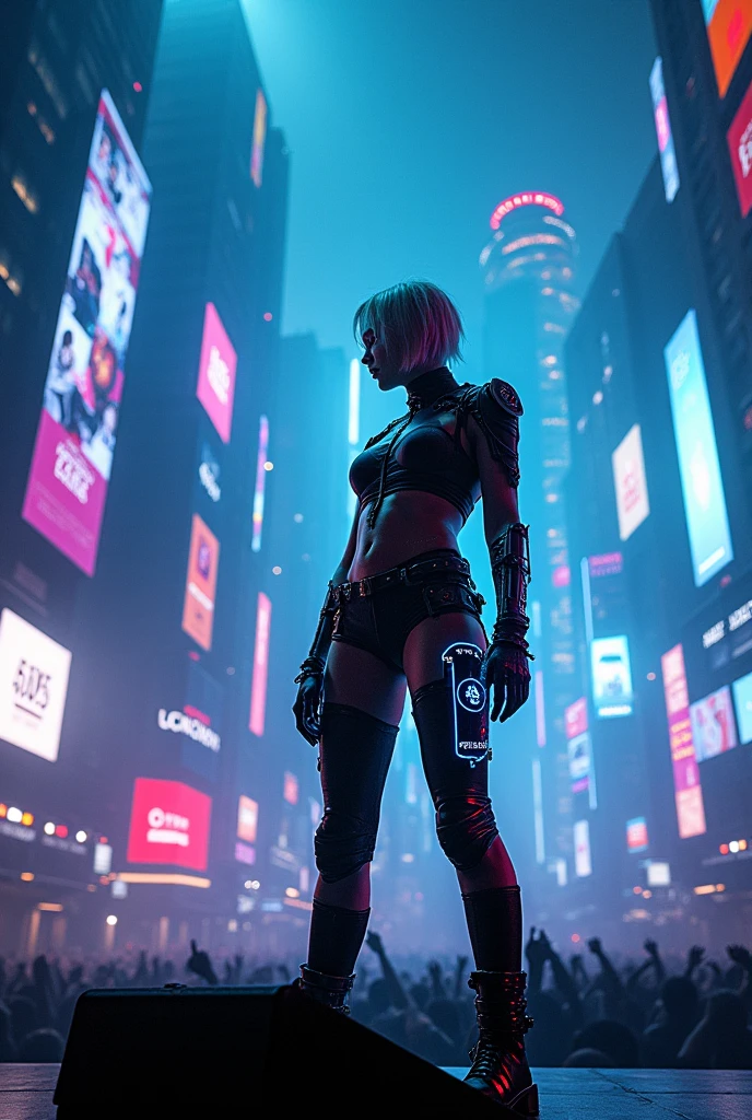 naked cyberpunk girl, exposing her ass, oil covered  body, futuristic New York city street, crowd of people, flying cars, neon lights, future