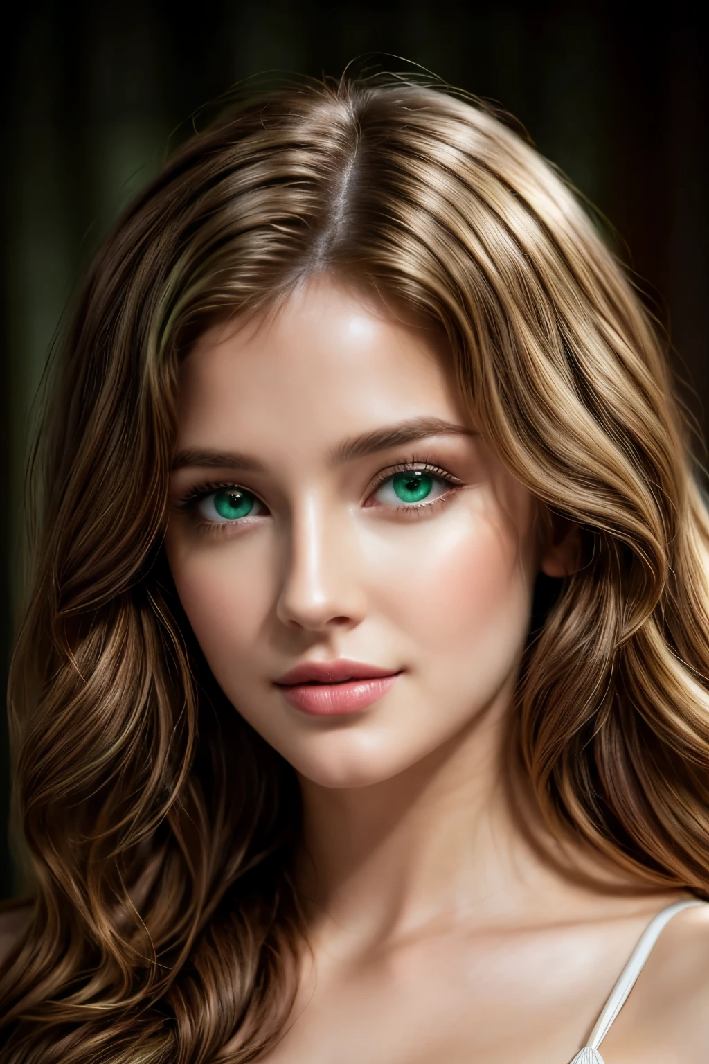 (best quality,highres,masterpiece:1.2),ultra-detailed,photorealistic:1.37,portrait,beautiful woman,curly hair,detailed eyes,detailed lips,dirty blonde hair,vibrant colors,soft lighting,studio setting,feminine,pensive expression,graceful pose,delicate features,subtle makeup,bokeh,shallow depth of field,subtle smile,rosy cheeks,airy feel,artistic composition, (((sfw))),  (((Green eyes))), Cinematic, Hyper-detailed, insane details, Beautifully color graded, Cinematic Lightning, Insanely detailed and intricate, Hyper maximalist, Volumetric, Full color, HDR, shallow depth of field, high budget Hollywood film, cinemascope, moody, epic, gorgeous,full body shot 