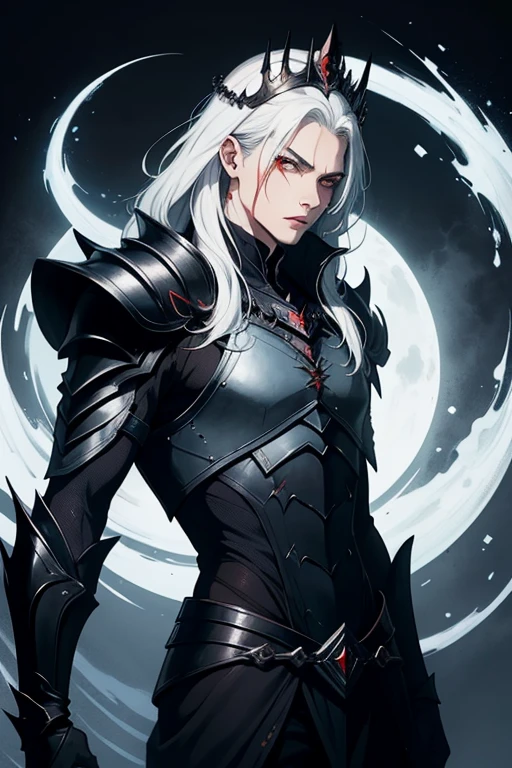 Homem-Imponente, wavy hair with white locks - Penetrating Eyes - Tanned Skin - Battle Marks and Scars - Black Metal Armor - Details - Splashart Two-Handed Sword - Splashart from League of Legends - art - Brush stroke - work-πrima - 8k - Ultra Detailed - hard drive - Aatrox - Full armor - Full body armor