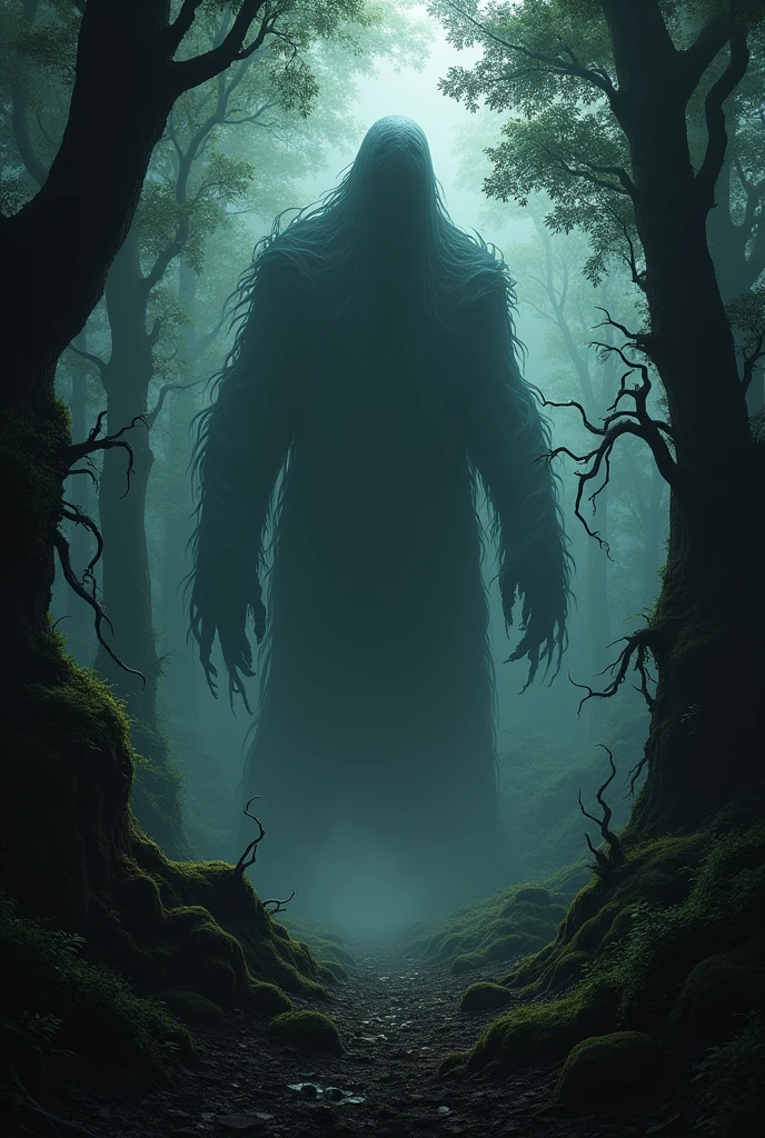 ((best quality)), ((masterpiece)), (detailed), Suddenly, an eerie sound, unlike anything heard by human ears, echoed through the trees—not from any animal or human. (monster green eyed ) (very scare)