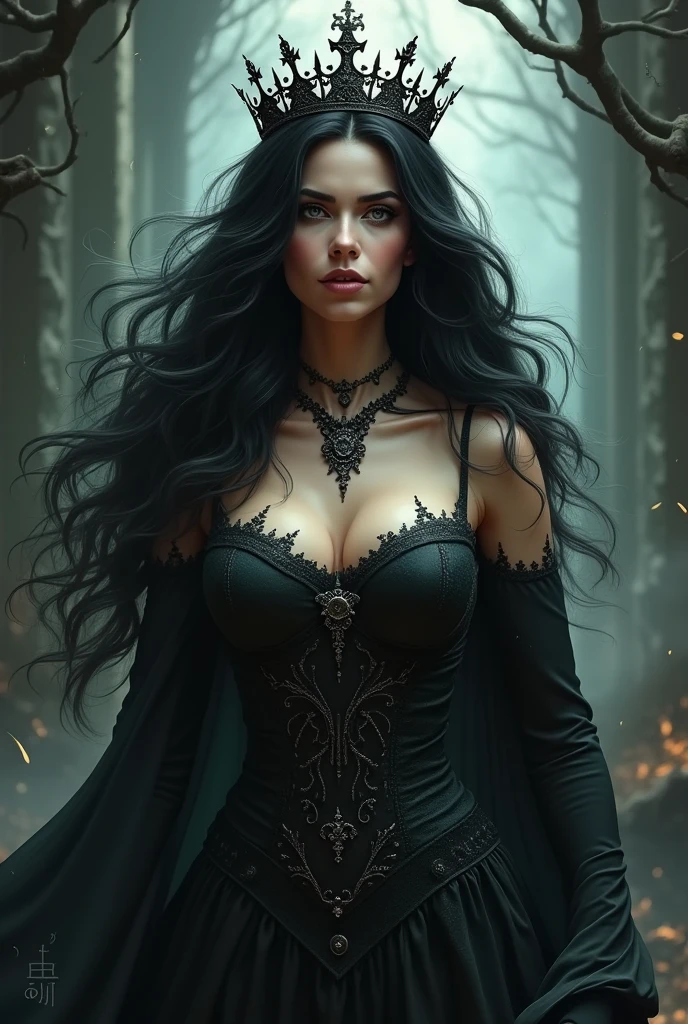 &quot;It portrays the image of a Mysterious Woman, inspired by the style of Greg Rutkowski, on a background of Dark Forest. Her Enigmatic Expression is enhanced by a dark and moody atmosphere (atmosphere:1.2). (en)&quot;