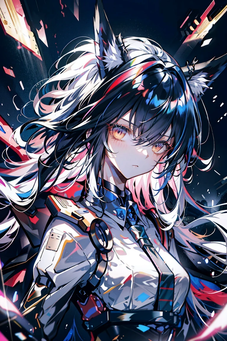 black hair，Long hair，Holding two swords，whole body(best quality, Detailed background, high resolution, ridiculous, bloom, disheveled hair, shiny hair, exposed to light, High and cold, Focused and meticulous gaze)Seductive girl，Thin waist，Big ，Looking at the camera，calm，serious，whole body，portrait，Face lens