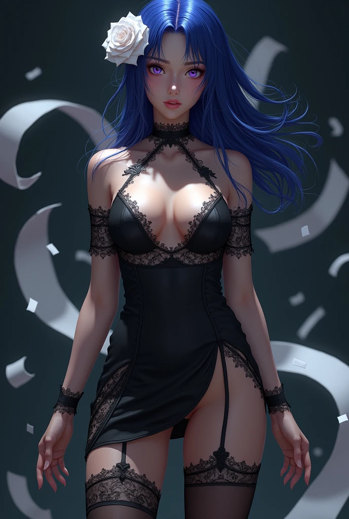 Goth girl with dark blue eyes wearing lingerie