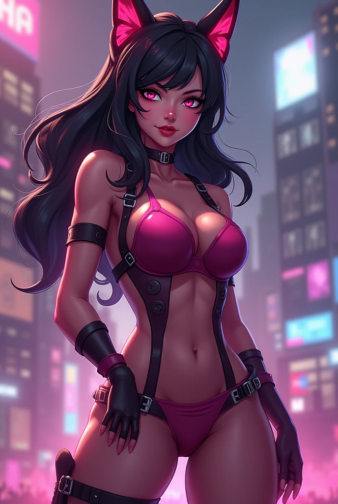 Masterpiece, Excellent, 1girl, solo, complex details, color diffusion, comic book, anime, marvel, DC, catgirl, dark skin, ebony, brown skin, dark-skinned female, thighs, cat ears, dark hair, black hair, braids, dreadlocks, braided hair, purple eyes, skimpy attire, epic attire, assassin, badass, deadly but sexy, trending, demon, goddess, Super Villain