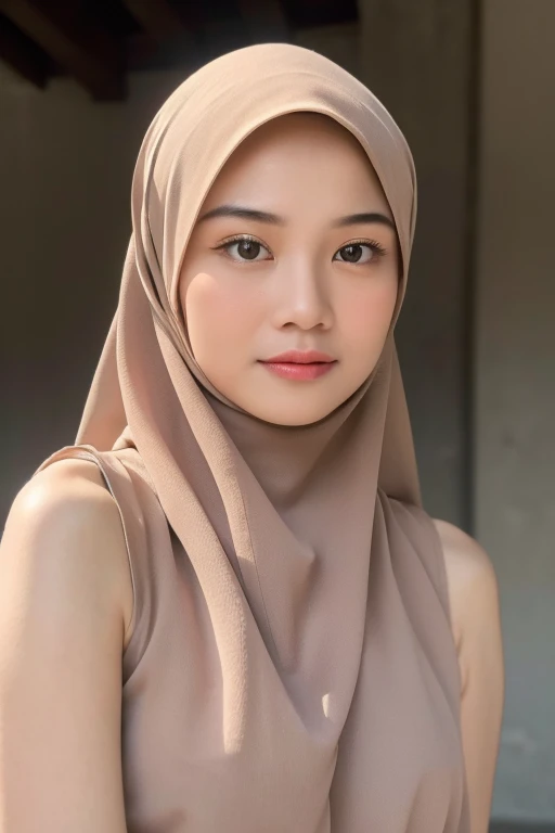 masterpiece, best quality, extremely detailed, (photorealistic:1.4),(RAW photo) (8K, 4K, Best Quality, high resolution, 超A high resolution:1.1), (masutepiece, Realistic, Photorealsitic:1.1), Javanese Women, Beautiful Face, ((Wearing Hijab)), (Sleeveless Clothes), Sexy Pose, Medium Shot angle