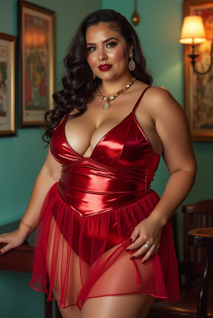A beautiful, chubby woman, curvy figure, big butt, sensual pose, intricate details, detailed facial features, elegant dress, warm lighting, photorealistic, cinematic composition, vibrant colors, hyper realistic, award winning digital art