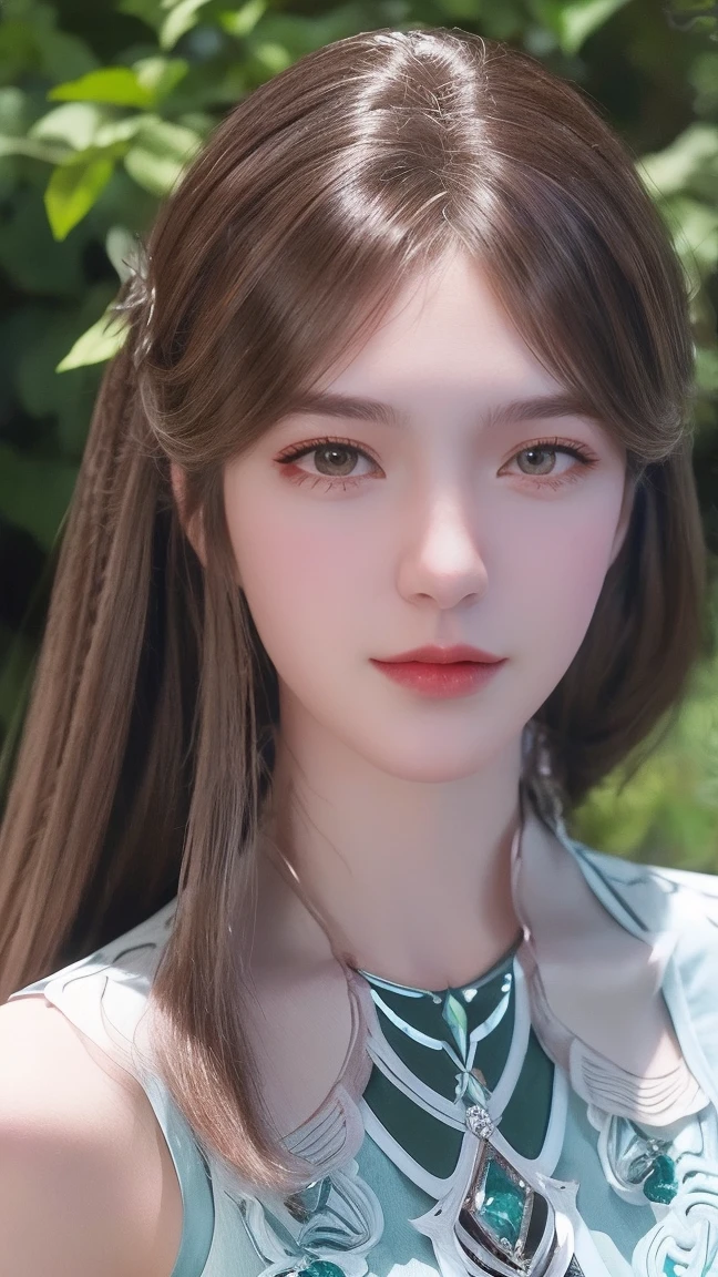 (best quality,ultra-detailed,photorealistic:1.37),vivid colors,studio lighting,beautiful detailed eyes,beautiful detailed lips,extremely detailed eyes and face,long eyelashes,portraits,light brown hair,confident expression,feminine,standing in a garden,soft sunlight,green scenery,flower blossoms,peaceful atmosphere,artistic touch,textured brushstrokes,subtle color variations,brilliant white highlights,delicate movements,graceful pose,slight breeze,rustling leaves,sophisticated style,professional artwork,female beauty.