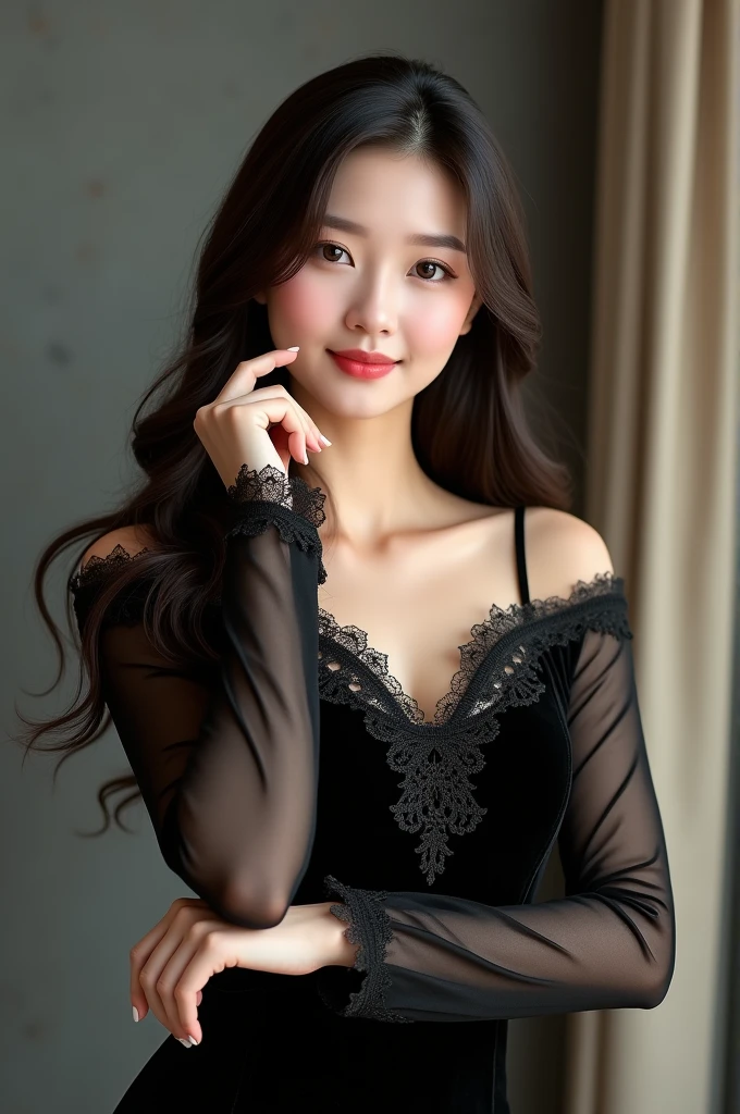 Sexy and enchanting look of Asian woman in black lingerie, gorgeous chinese models, Sexy dress, Beautiful Asian girl, sexy gown, Wearing sexy lingerie, Asian girl, Chinese girl, very sexy outfit, Korean girl, Sexy look, Sexy girl, Japanese goddess, Sexy outfit, thin black lingerie, trending on cgstation, Looming，ssee-through，