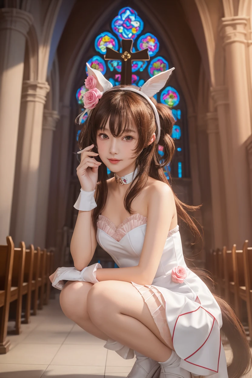 Small woman with breasts sitting on stairs wearing red skirt and white t-shirt, (((White cropped T-shirt with a very short hem)))、((under boob:1.4))、wearing a long flowy fabric, Pleated skirt, Long skirt, dressed in long fluent skirt, wide skirt, Coating Pleats, flowy, satin, Red pants, beautiful and graceful, Large pants, layered skirts、 Trendy clothes, femme, chiffon, Candid, satin, beautiful image, loose, gold, beige and gold tones, Shaded、(top-quality、in 8K、Photorealsitic:1.6、超A high resolution)、surrealistic、1girl、24 year old、Height 1.7m、delicated face、Beautiful Japan model、(Smaller face:1.4)、Brown eyes、Thick lip、An ultra - realstic face、slender style、(Yuki's face)、Gorgeous long-haired、Beautiful wavy brown hair、((Smaller chest;1.4))、(narrow waists:1.2)、Thin leg、long legged、toned hips、Fashionable、High Heel Ribbon Sandals、full body Esbian、emphasis on the buttocks、Elbows on the table、View here、Sit up、knees up、Bright terrace、Natural light、View from the back right、Neon color underwear
wearing bunny outfit、back view、Woman in black bunny outfit smiles and hands me a cocktail glass、Female sexy、Solo、1girl in、24 year old、Height 1.7 m、(Yuki's face)、long flowing brown hair、Beautiful brown eyes、sexy lip、Smaller face、fine-grained beautiful slightly wheat-colored skin,、bunnygirl、(Smaller chest:1.5)、big breasts thin waist、toned hips、photorealisim、high-detail、8K、Thin leg、long legged、Inviting smile、Seduce with a round fluffy tail with buttocks facing up、Neon colored fishnet stockings、Black enamel high heels、Neon colored one-piece bunny suit、White cuffs、White collar、Black tie、legs are closed、White round tail、Neon color lighting、look from above、The ultra -The high-definition、8K