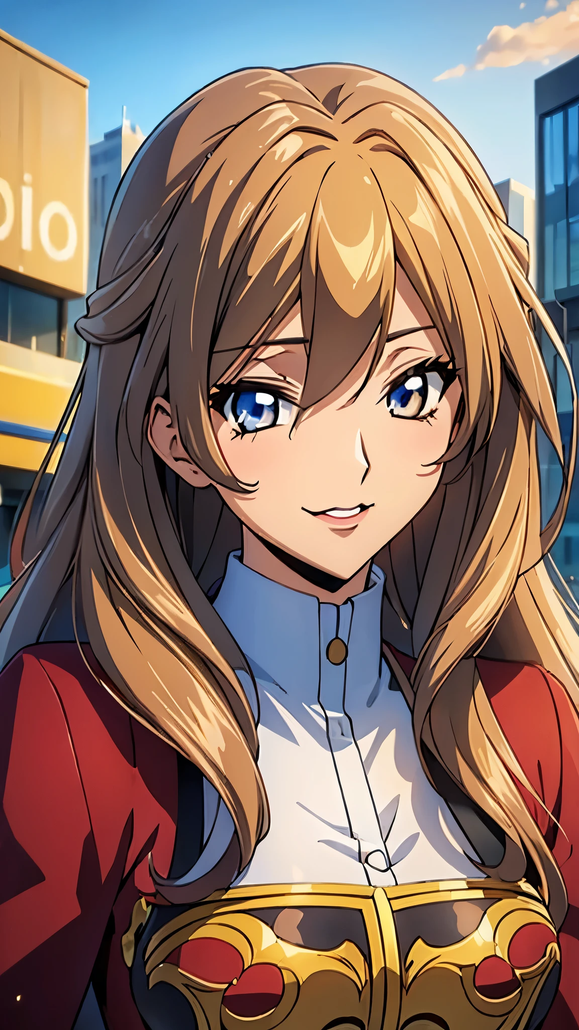 (((The background City,Meticulously depicts the background of the city:1.2))),((Highest quality, High resolution, Pixel perfect, Written boundary depth, 4K,Pretty face,30-year-old woman))),((Highest quality))、((Super Animetic,Anime Style:1.2)),4K, 8k,超High resolution,16K,32K,masterpiece, One Woman,smile