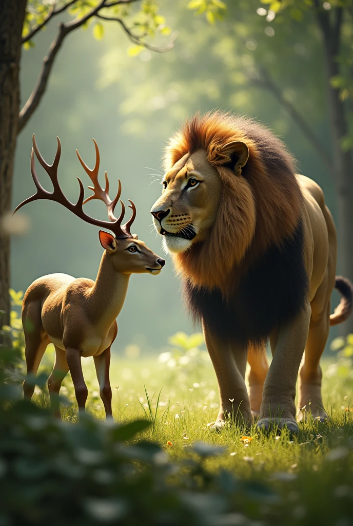 The lion is about to attack the deer.
