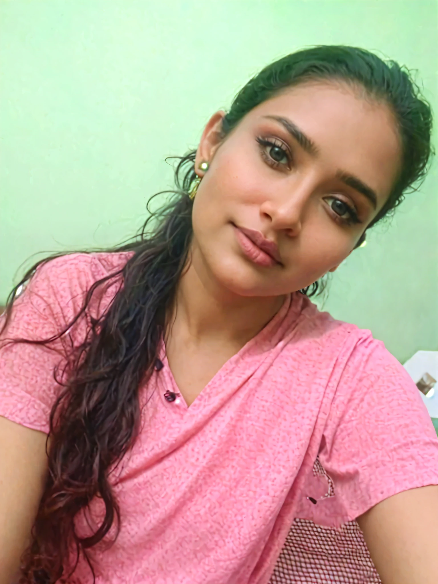 Ek nurse jiska kapda bahut jyada chapka hua hai or uska kapda ka rang pink color hai or uska kapda fata hua hai or iska dudh or chutt dikhra hai indian ladki hai