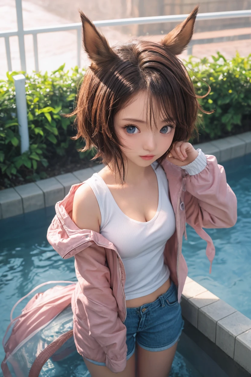 Hot, sexy, fit girl (hyperrealistic), (illustration), (high resolution), (8k), (extremely detailed), (best illustration), (beautiful detailed eyes), (best quality), (ultra -detailed), (masterpiece), (wallpaper), (Detailed face), alone, 1 girl, redhead, heterochromic blue eyes, small spots under eyes, no clothes, big tits, legs long and muscular, muscular abs, dynamic pose