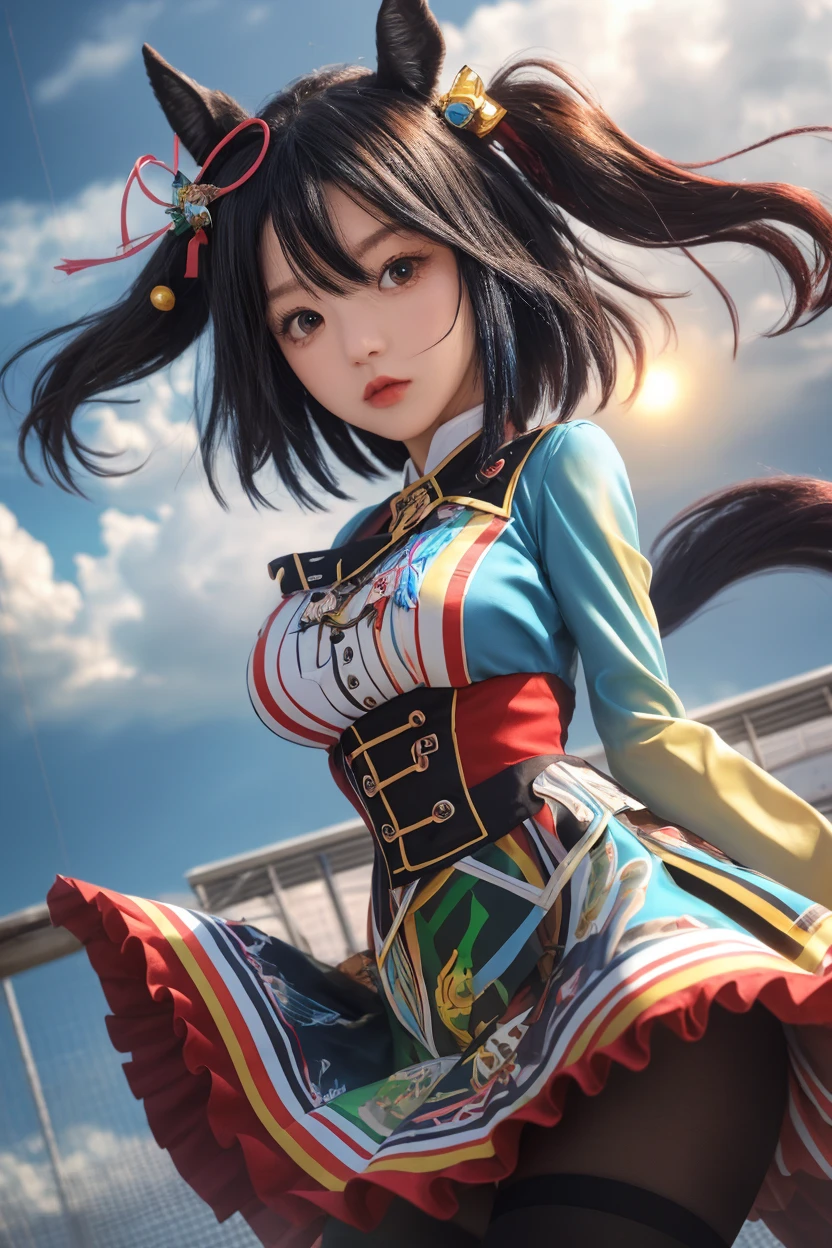 1 girl、Tokyo Street、Cityscape、Upper body、Close-up、Laughter、8K、Raw photo、Highest quality、masterpiece:1.2)、(Realisticな、Photorealistic:1.37)、Highly detailed eyelash drawing、(((Best image quality))),Great tit、Fine skin, (Beautiful Hair), (perfection Anatomy), (Realistic), (Dynamic Angle), Seductive pose,perfection,Sensual look、Highest quality、High resolution、Smile、JoJo's Bizarre Adventure-style costume and pose、stand