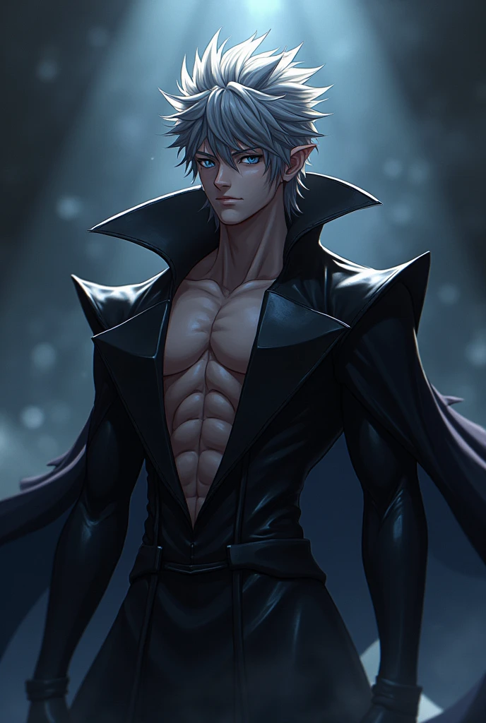 4k, anime illustration, [[mature]] male draph, ((cowboy shot)), muscular devil (man), flat pecs, [big arms], big hard penis, (black spiky hair), (glaring silver eyes:1.2), elegant, erotic, oozing sexual energy, homoerotic, sharp focus, soft lighting, vibrant colors, (masterpiece), (detailed face), ((detailed eyes)), symmetric face, symmetric eyes, evil smile, Reinhardtzar, highly detailed penis, (big balls), silky penis, big fresh testicles, standing,