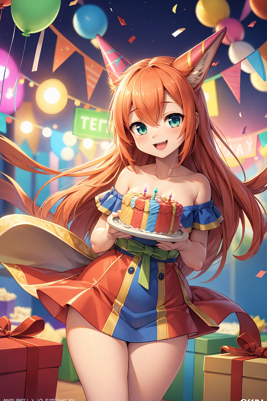 high resolution,8k,Vibrant colors,Official Art,Celebrating a birthday with crackers