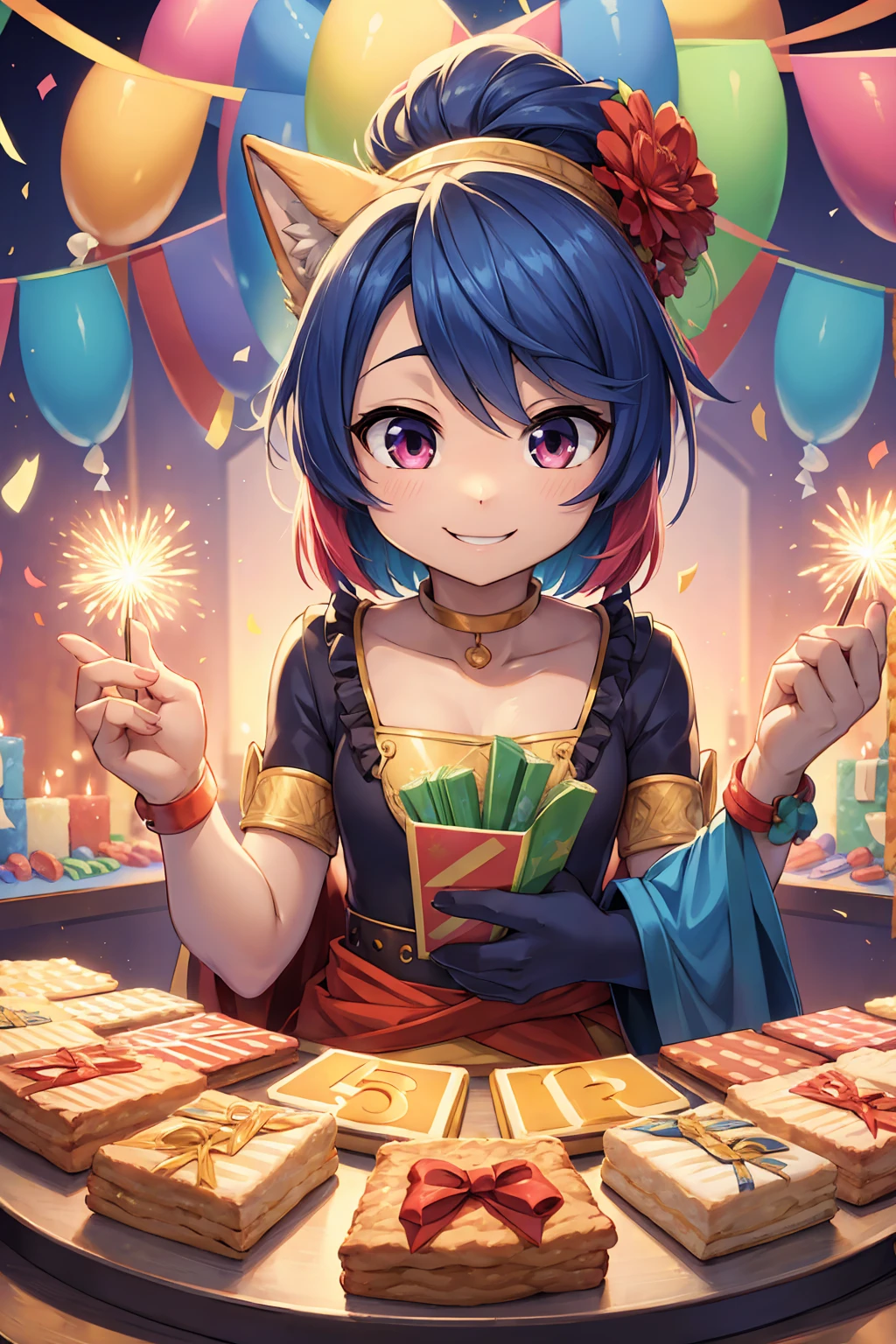 high resolution,8k,Vibrant colors,Official Art,Celebrating a birthday with crackers