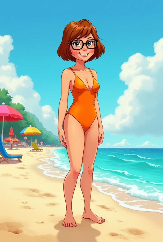 comic illustration, medium full shot, 22 year old Betty Hunckler, standing, posing at the beach, hips, wearing onepiece swimsuit, curly brown hair, pale skin, glasses, summer time, sun lighting, glamour short, professional, <lora:AloeVera_Thiccness_Slider:-2>, 2D flat, simple, minimalist, colored illustration, cross hatching, inked lines, by Jim Lee and Todd Mcfarlane, sharp, extreme detailed, HD, HDR, 4K, masterpiece, high quality, high resolution, professional