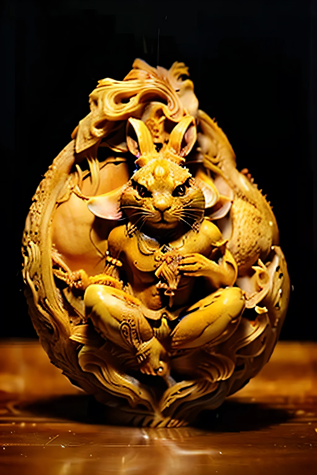 ((masterpiece)), ((best quality)), 8k, high detailed, ultra-detailed, Chinese nut-carving, a rabbit, decorative, intricate details, dramatic lighting, capturing the elegance and beauty of Chinese culture,