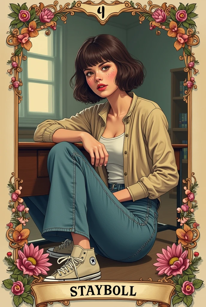 comics style, (((masterpiece))), full body view, feet in view, high resolution, gamer girl, nerd, 16 years old, beautiful, cute, shoe store, sitting, legs wide open, Wonder Woman cosplay, pantyhose, no shoes, fabric detail, curly dyed hair, (intricate fabric:1.1), photorealistic, UHD, HDR, very detailed, (trending on artstation:1.3), Rolling Stone shoot