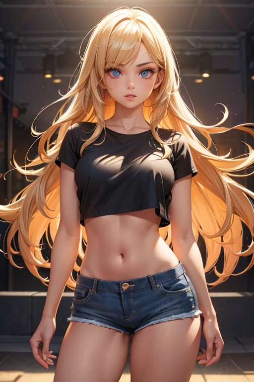 (solo), (a detailed full body RAW photo of a girl), (masterpiece:1.0), (best quality:1.4), (ultra highres:1.2), (photorealistic:1.4), 8k resolution, Canon EOS R5, 50mm, absurdres, ultra detailed, (18yo), cinematic lighting, detailed beautiful face, (makeup:1.2), (ulzzang-6500-v1.1), petite figure, detailed skin texture, pale skin, cup-d breasts , (skinny and fit body:1.3), thigh gap, detailed blonde hair, (small body), (Avril Lavigne:0.7), (no top, white skirt lifted, tiny panties:1.4), realistic glistening skin, (bedroom:1), (cameltoe:1.3), (sweating:1.45), slim waist, smiling with parted lips, blushing, blue eyes , solo