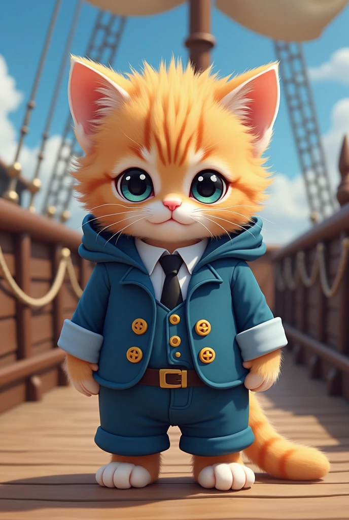 kitten　cute　one piece sanji costume　pirate ship background　Real