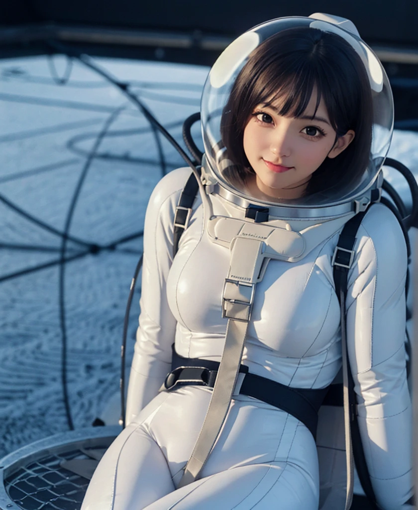 (baburuherumetto,Browsing Caution,masterpiece,Highest quality,, masterpiece, Highest quality,, , ,, Very slim, girl, sex Eva Helmet, Spacesuit , astronaut), Very short hair, Black Hair, baburuherumetto, Anime Style, Cinematic Light, Medium chest,Bodysuits, Plug Suit, Navy blue bodysuits, Space Helmet , Eva Helm, smile,cute, bubble helmet