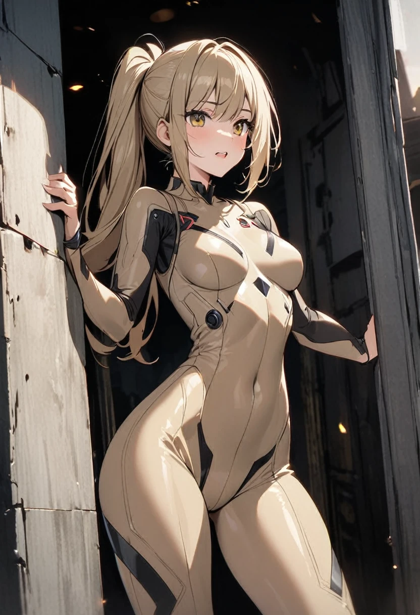 (Highest quality),woman,living room,original,alone,(((White bodysuit))),Orange bodysuit,Blonde ,Green Eyes,Ultra Girl,Are standing,Chained,Kneel,Put your hands behind your back,solitary confinement,Metal background,Very detailed,Sharp focus,beautiful, score_9, score_8_superior, score_7_superior,sauce_anime,