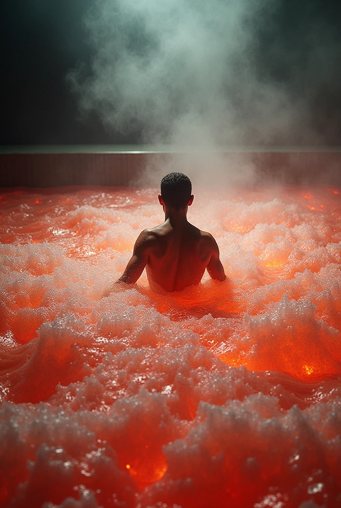 jacuzzi, Although, exchanging water for lava. With the jacuzzi in a cramped room, with a man sleeping inside the jacuzzi