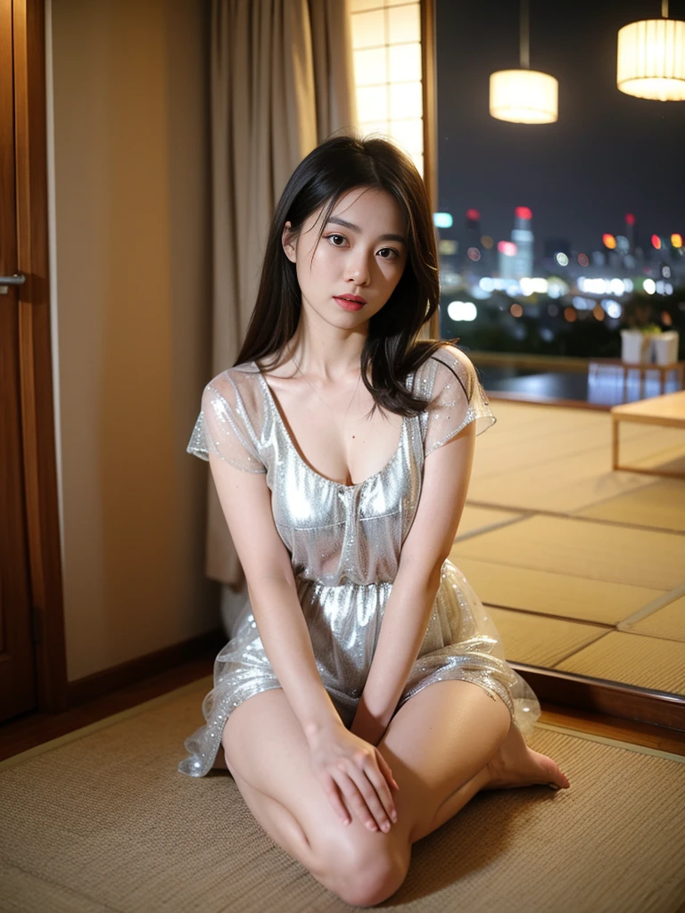 masterpiece, highest quality, 4K, Ultra-high resolution, mishoujo, Painting, Beautiful eyes and fine face, figure, Beautiful details, high resolution figure, Shine_white_particle, One girl, Small breasts、Large Breasts、High 、Japanese、Japanese Idols、A kind smile、