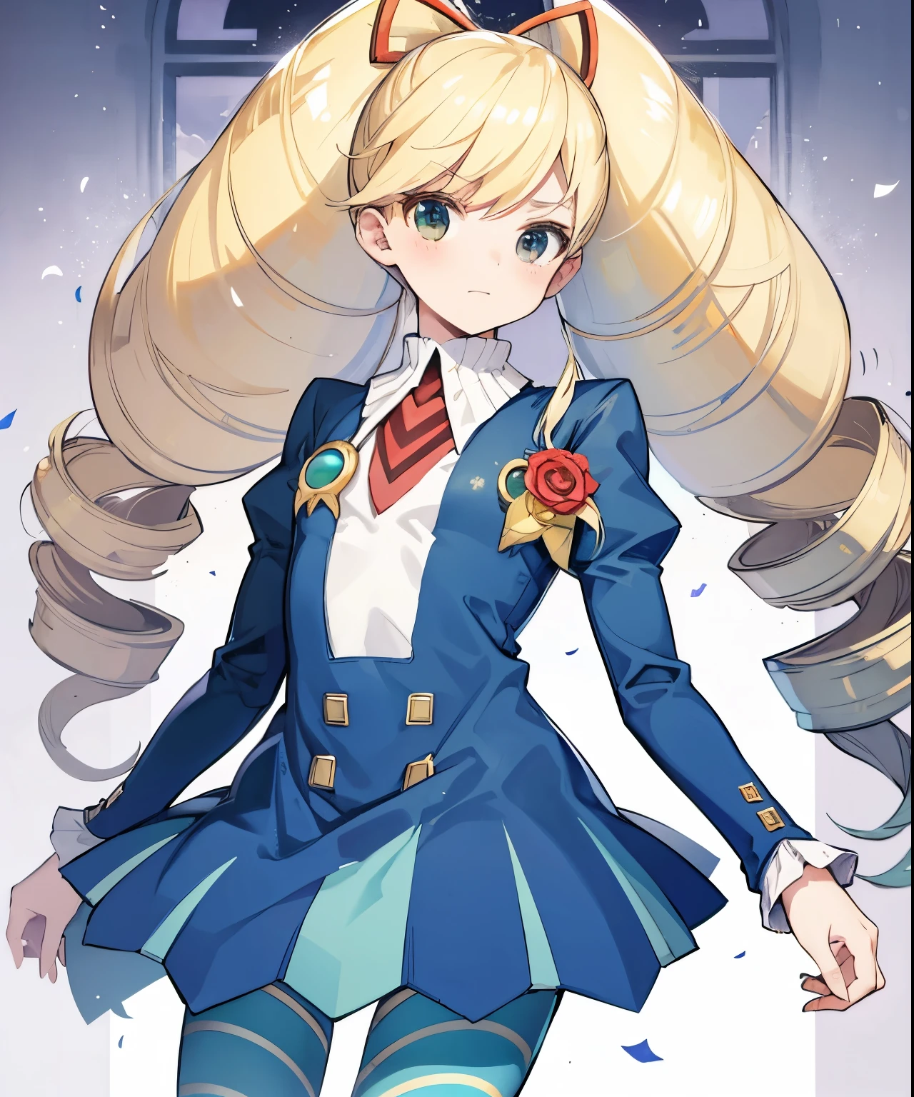 mmplatz,twintails,twin drills,dress,blue pantyhose,striped pantyhose