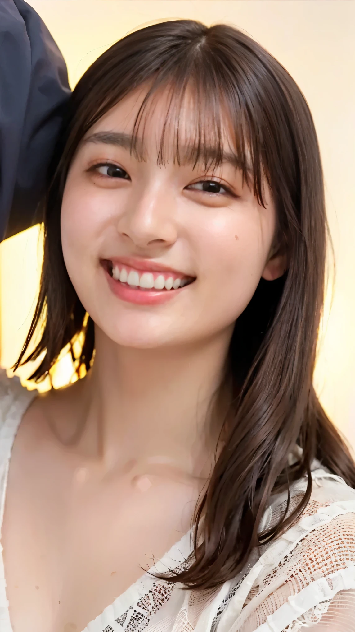 Cute Japanese Women Photos, smile:1.78, 20-year-old, Oil, One Length Hair＆Straight Hair Balm:1.55, (photo Realistic:1.4), (hyper Realistic:1.4), (Realistic:1.3), (Smoother lighting:1.05), (Improving the quality of cinema lighting:0.9), 32K, 1 person,20-year-oldの, Realistic lighting, Backlight, The light shines on your face, Ray Tracing, (Bright light:1.2), (Improvement of quality:1.4), (Highest quality Realistic textured skin:1.4), fine grain, Detailed face,(smile:0), (Emphasis on face close-up:1.3), (Enhances the beauty of skin texture:1.1),((Extremely precise and accurate anatomy:1.0)), (Enhances the beauty of skin texture:1.1), Clean and glowing skin, mesh, thin:1.2, (Realistic:1.3), Realisticなライティング, (Smoother lighting:1.05), 32K, One Japanese woman, fine grain, Detailed face, (Film Grain:1.1),(Accentuates body lines:1.1), High resolution, Natural look, Kind eyes, Improves hair quality, Delicate light and shadow, Transparent muscles, Graceful pose, Beautiful Eyes, Sharp details, Soft light reflection, Beautiful contours, Delicate skin tone, Fine hair texture,Cute Japanese Women Photos,